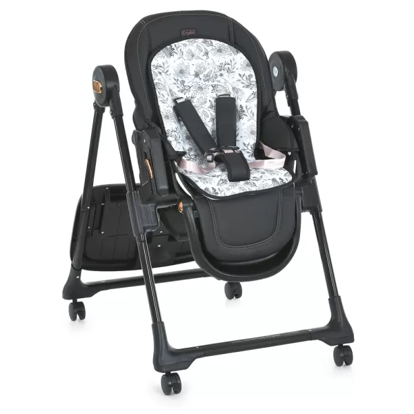 Стільчик ME 1037-B CRYSTAL Black Gold для годування, 5-точ. ремені, матрац, 4 колеса, шкір., чорний