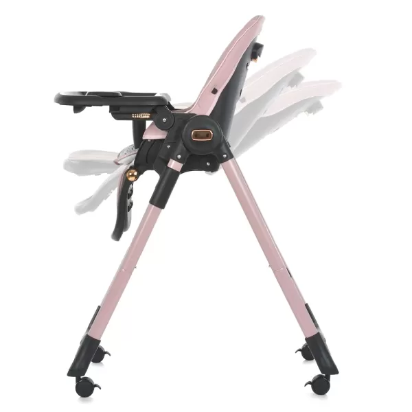 Стільчик ME 1037-B CRYSTAL Rose Gold для годування, 5-точ. ремені, матрац, 4 колеса, шкір., рожевий