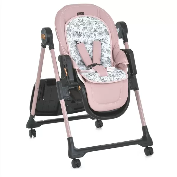 Стільчик ME 1037-B CRYSTAL Rose Gold для годування, 5-точ. ремені, матрац, 4 колеса, шкір., рожевий