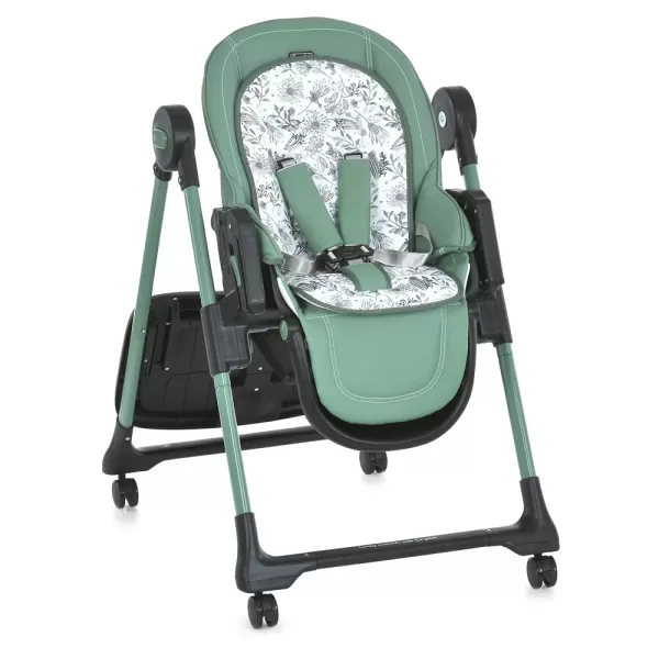Стільчик ME 1037-B CRYSTAL Green для годування, 5-точ. ремені, матрац, 4 колеса, шкір.,  зелений