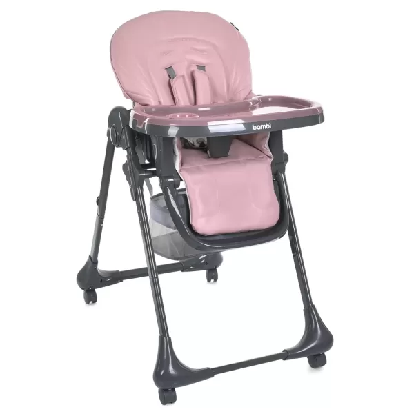 Стільчик M 3233L-G Pink для годування, 3 полож.спинки та підніжки , 4 колеса, кошик,екошкіра,рожевий