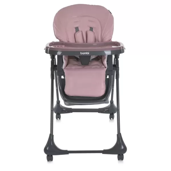 Стільчик M 3233L-G Pink для годування, 3 полож.спинки та підніжки , 4 колеса, кошик,екошкіра,рожевий