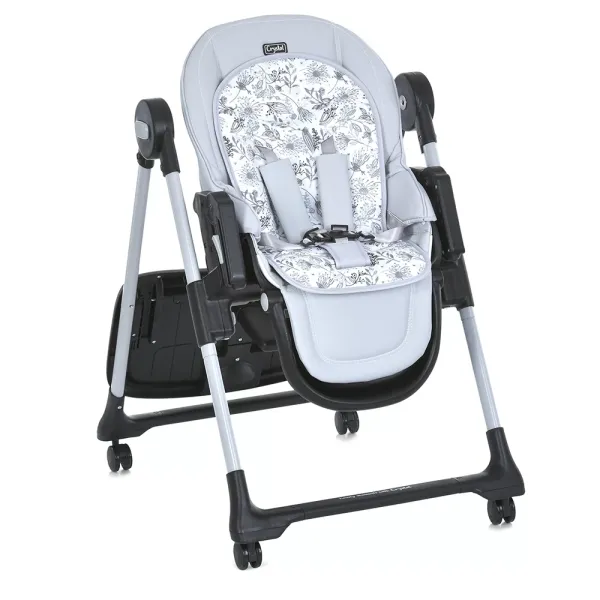 Стільчик ME 1037-B CRYSTAL Gray для годування, 5-точ. ремені, матрац, 4 колеса, шкір., сірий.