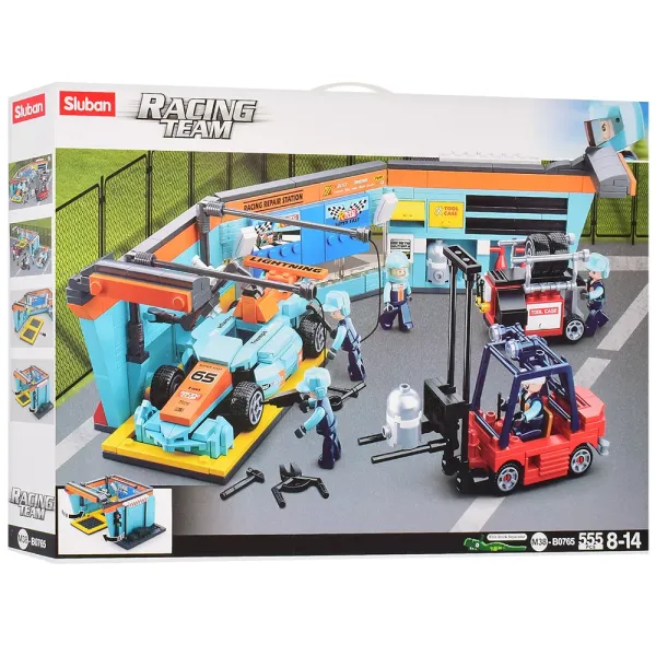 Конструктор SLUBAN M38-B0765 "Racing Team": Станція тех.обслуговування гоночних автомобілів, 555 дет.