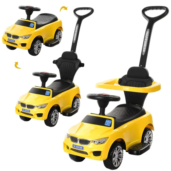 Каталка-толокар M 3503B-6 ручка, жовтий, муз., світло, бат., 89,5-44-90 см.