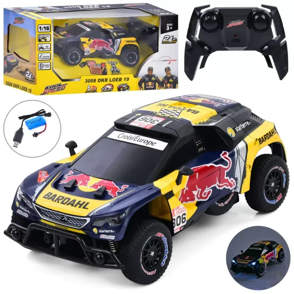 Машина 10462GB радіокер.2,4ГГц,акум.,1:16,Peugeot 3008 DKR LOEB 19,USB,гум.колеса,аморт.,світло,кор.