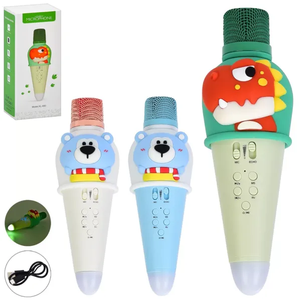 Мікрофон XL-640-660 акум., 5W, 1800mA, USB, 2 види/мікс кольорів, світло, кор., 22-9-8 см.
