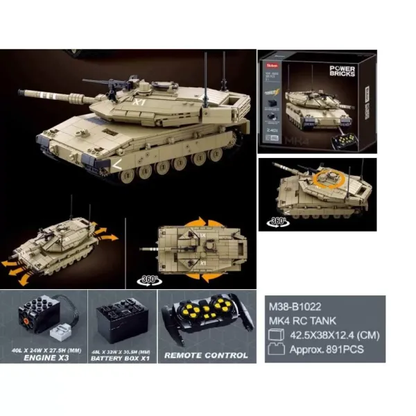 Конструктор SLUBAN M38-B1022 радіокер., танк, 937 дет., 42,5-38-12,4 см.