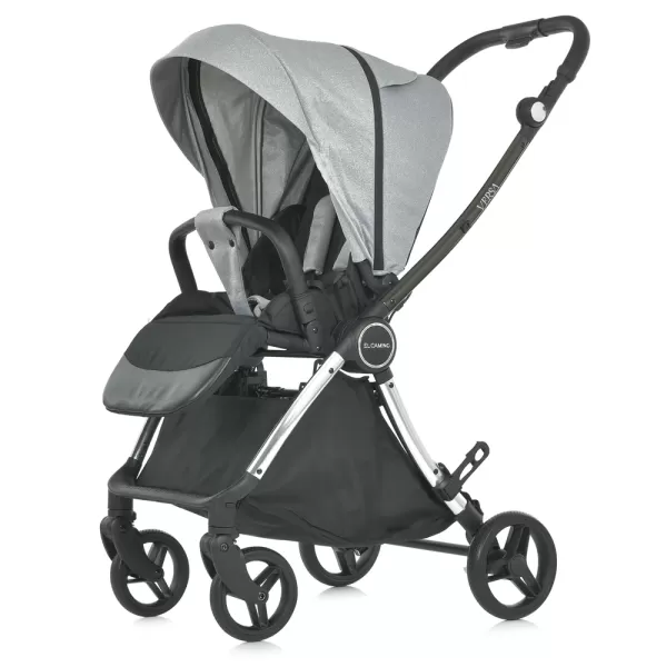 Візок дитячий ME 1078 VERSA Melange Gray прогулян., книжка, кол. 4 шт., чохол, хром. рама, сірий.