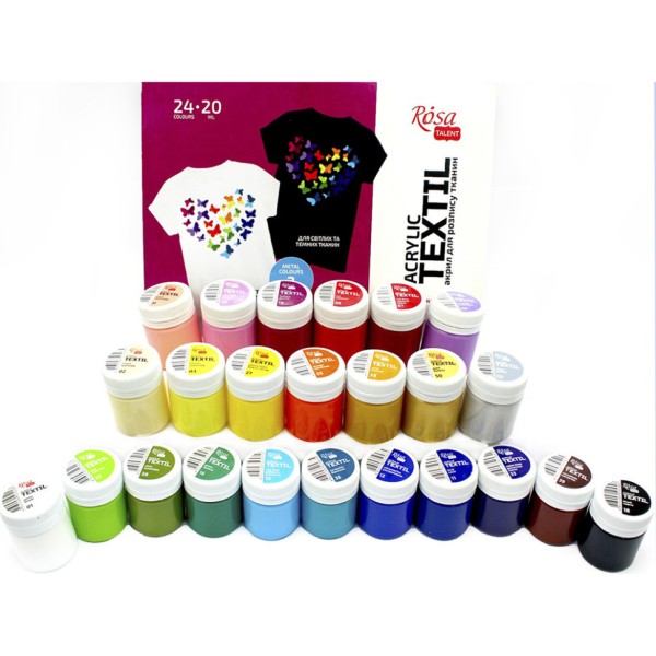 Набір акрилової фарби для розпису тканин 13420217, 24 баночки