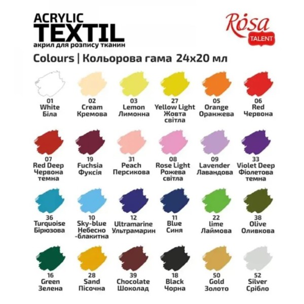 Набір акрилової фарби для розпису тканин 13420217, 24 баночки