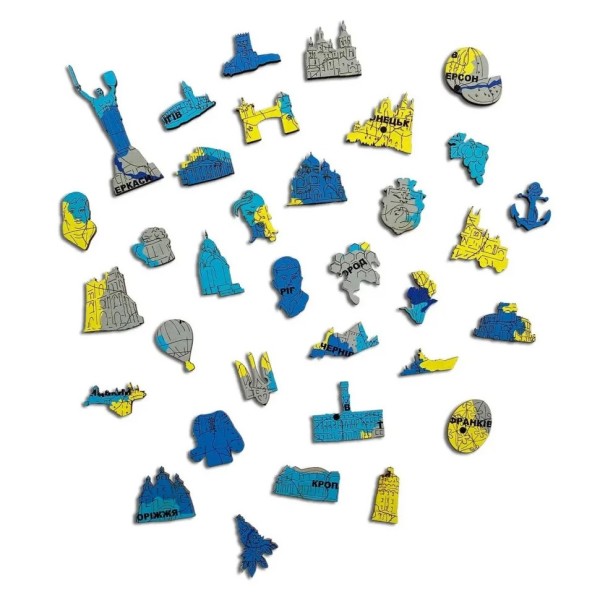 Дерев'яний пазл "Україна Жовто-Блакитна" Wood Story WSUA0152 XXL 49х34 см, 260 деталей