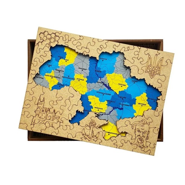 Дерев'яний пазл "Україна Жовто-Блакитна" Wood Story WSUA0152 XXL 49х34 см, 260 деталей