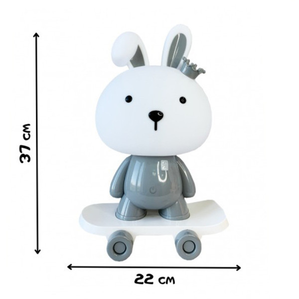 Нічник дитячий «Зайчик на скейті» MGZ-1407(Grey) живлення від USB