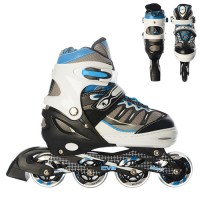 Ролики A 15104 розсув., шнурівка+бакля, алюм. рама, колеса ПУ, мікс кольорів, мікс розмірів, кор.