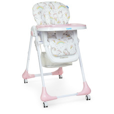 Стільчик M 3233 Unicorn Pink для годування, 5точ.ремені, столик висув., 4колеса, єдиноріг, рожевий.