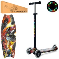 Самокат JR 3-055-1-WP19 MAXI, алюм.+пласт., кол.3шт.ПВХ-світло, 2пер.120мм, кермо79/88см, принт,кор.