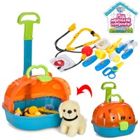 Собака 881 плюш, набір лікаря, валіза (ручка, коліщатка), 30-26-24 см.