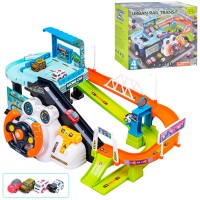 Гараж T904B машинка 4 шт., 2 режими (електр. і механ.), муз., кор., 29,5-27-12,5 см.