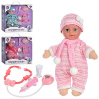 Пупс 1861-2-3-4 м'яконабивний, набір лікаря, муз., світло, 3 вида, бат. (таб.), кор., 40-36-12,5 см.