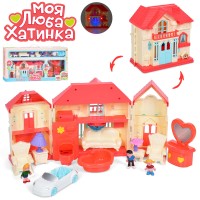 Будиночок WD-933D автомобіль, фігурка 3 шт., меблі, муз., світло, бат., кор., 64-32-8 см.