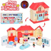 Будиночок WD-933E автомобіль, фігурка 3 шт., меблі, муз., світло, бат., кор., 64-32-8 см.