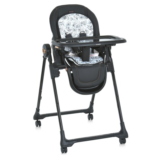 Стільчик ME 1037-B CRYSTAL Black Gold для годування, 5-точ. ремені, матрац, 4 колеса, шкір., чорний