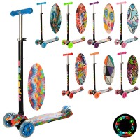 Самокат JR 3-055-L MAXI, кол 3 шт. ПВХ світ., 2 пер. 120 мм., задн. 75мм., принт, 8 видів/8 кольорів