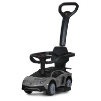 Каталка-толокар M 5777EL-11 2-в-1, с батьк. ручкой,муз,світло,сигнал ,EVA, шкіра, сірий
